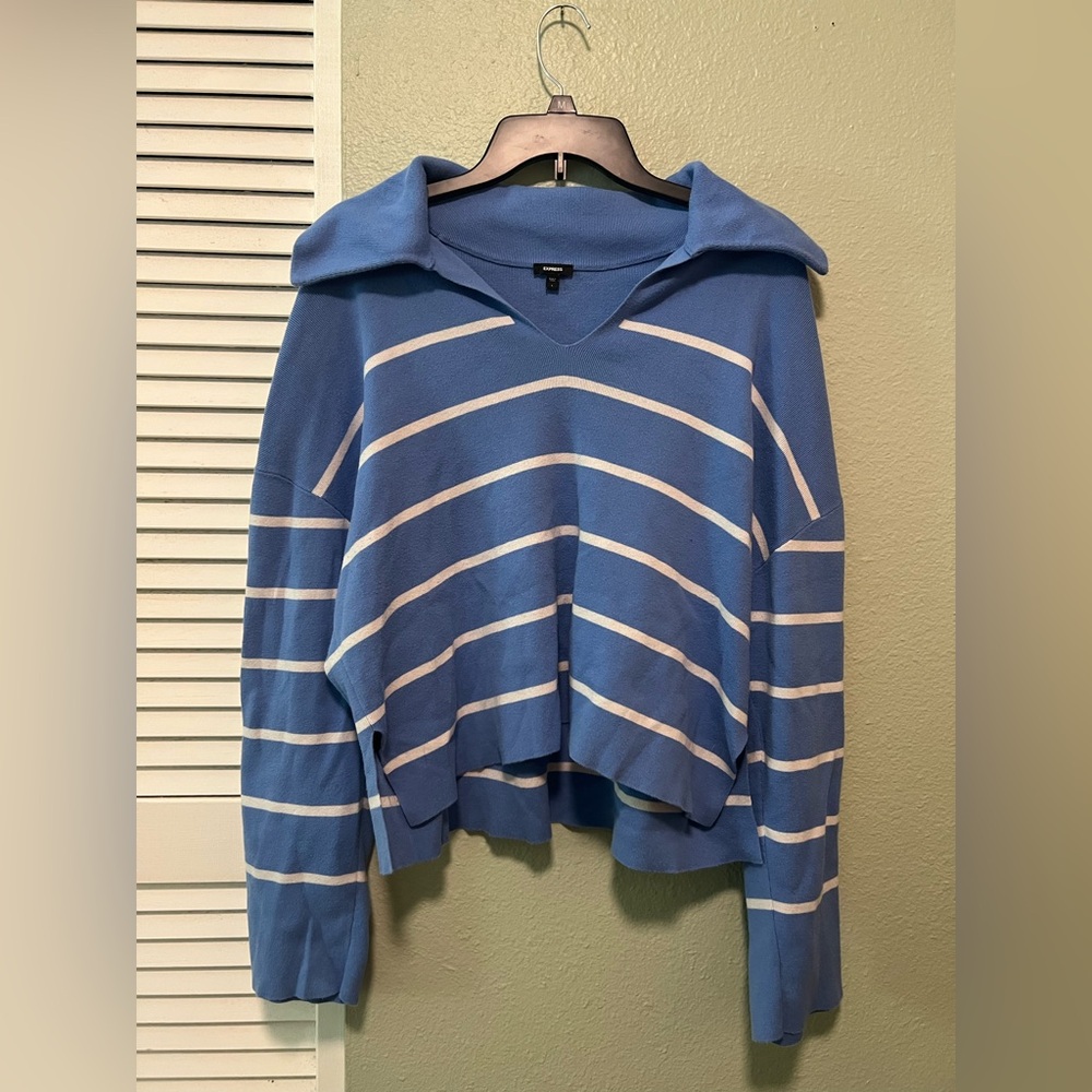 Express Blue Knit Sweater with White Accents